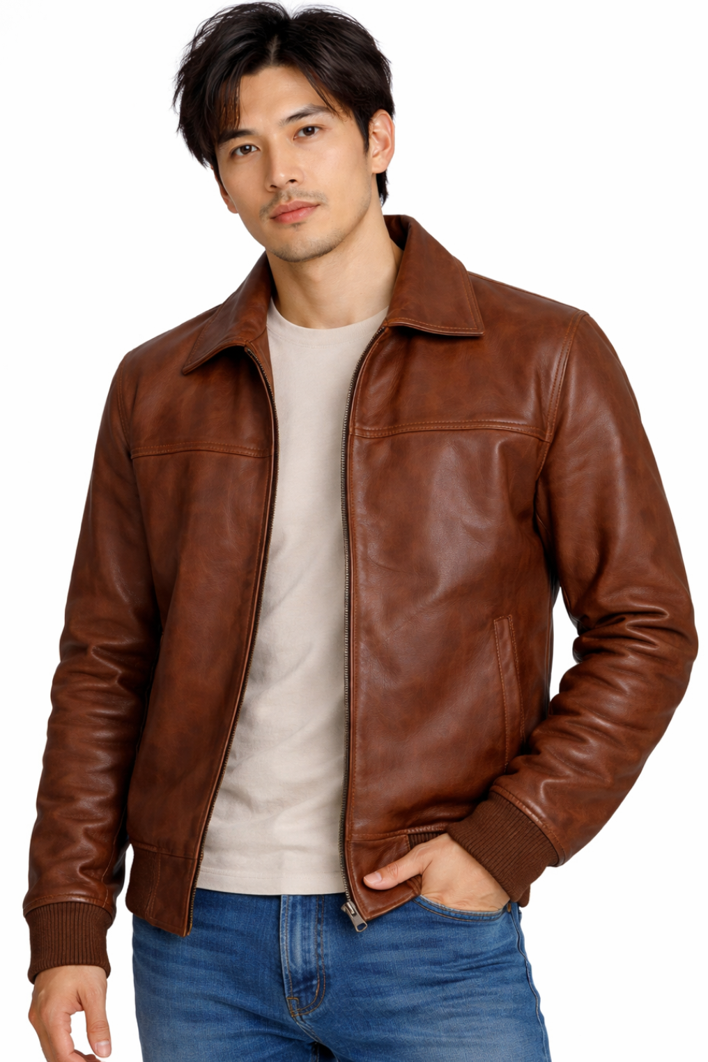 Brown leather jacket for men